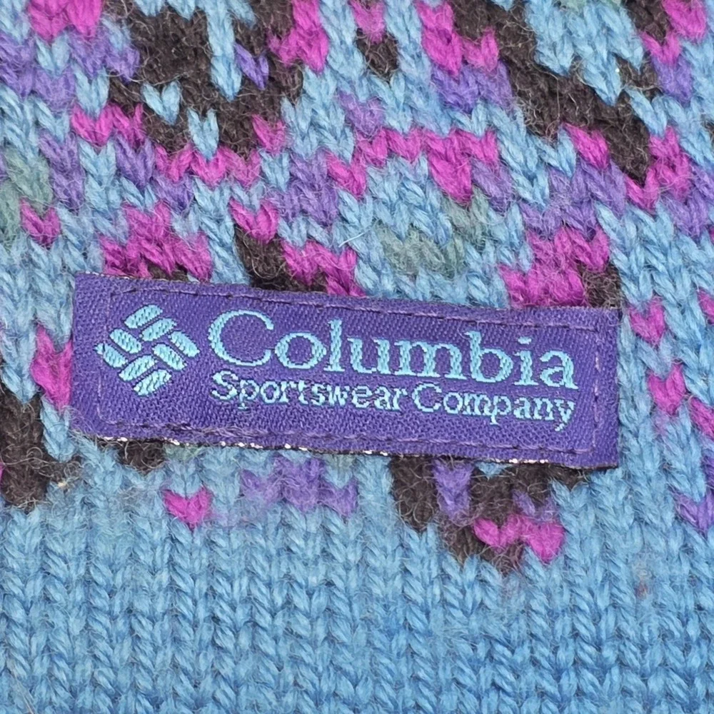 Vintage 90s Columbia Diamond Peak Knit Wool Beanie Hat Blue Purple Red Black